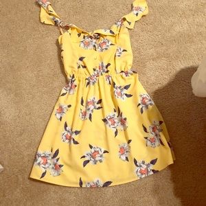Yellow, floral, sundress.